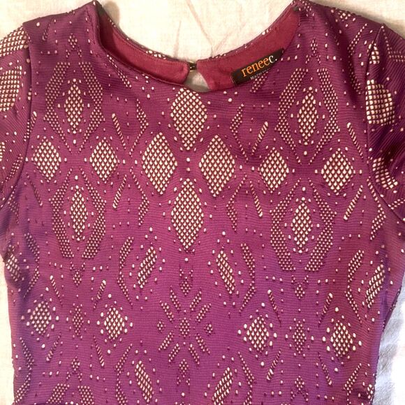 Renee C Shiloe Texture Knit Dress Womens XSP Purple Cut Out Design Lined Twirl - Picture 5 of 13